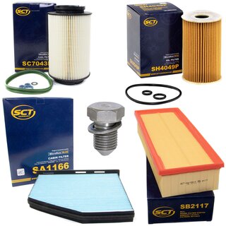 Filter set inspection fuelfilter SC 7043 P + oil filter SH 4049 P + Oildrainplug 48871 + air filter SB 2117 + cabin air filter SA 1166