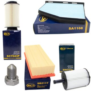 Filter set inspection fuelfilter SC 7043 P + oil filter SH 4771 P + Oildrainplug 48871 + air filter SB 2117 + cabin air filter SA 1166