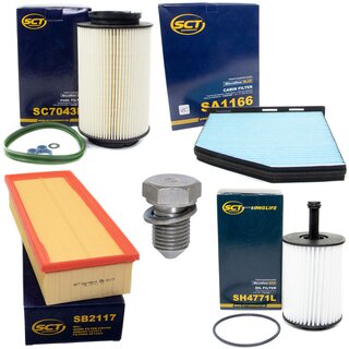 Filter set inspection fuelfilter SC 7043 P + oil filter SH 4771 L + Oildrainplug 48871 + air filter SB 2117 + cabin air filter SA 1166
