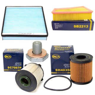 Filter set inspection fuelfilter SC 7054 P + oil filter SH 4035 P + Oildrainplug 38218 + air filter SB 2213 + cabin air filter SA 1200