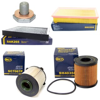 Filter set inspection fuelfilter SC 7054 P + oil filter SH 4035 P + Oildrainplug 38218 + air filter SB 2258 + cabin air filter SAK 265