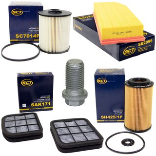 Filter set inspection fuelfilter SC 7014 P + oil filter SH 425/1 P + Oildrainplug 08277 + air filter SB 2096 + cabin air filter SAK 171