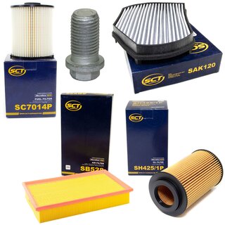 Filter set inspection fuelfilter SC 7014 P + oil filter SH 425/1 P + Oildrainplug 08277 + air filter SB 528 + cabin air filter SAK 120