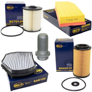 Filter set inspection fuelfilter SC 7014 P + oil filter SH 425/1 P + Oildrainplug 08277 + air filter SB 043 + cabin air filter SAK 120