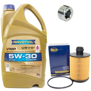 Engine Oil Set 5W-30 5 liters + Oilfilter SCT SH 4060 P + Oildrainplug 38179