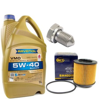 Engine Oil Set 5W-40 5 liters + Oilfilter SCT SH 4025 P + Oildrainplug 15374