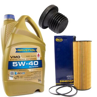 Engine Oil Set 5W-40 5 liters + Oilfilter SCT SH 4036 P + Oildrainplug 48874