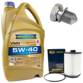 Engine Oil Set 5W-40 5 liters + Oilfilter SCT SH 4091 L + Oildrainplug 48871