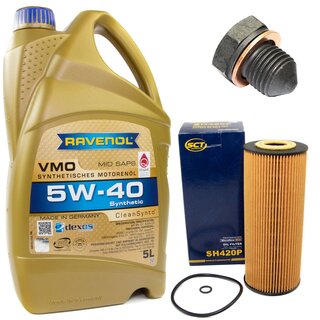 Engine Oil Set 5W-40 5 liters + Oilfilter SCT SH 420 P + Oildrainplug 12281