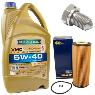Engine Oil Set 5W-40 5 liters + Oilfilter SCT SH 420 P + Oildrainplug 15374