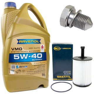 Engine Oil Set 5W-40 5 liters + Oilfilter SCT SH 4771 L + Oildrainplug 48871