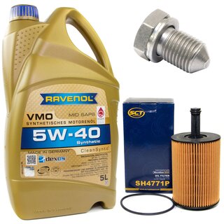 Engine Oil Set 5W-40 5 liters + Oilfilter SCT SH 4771 P + Oildrainplug 15374
