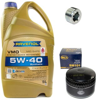 Engine Oil Set 5W-40 5 liters + Oilfilter SCT SM 101 + Oildrainplug 38179