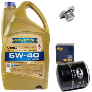 Engine Oil Set 5W-40 5 liters + Oilfilter SCT SM 105 + Oildrainplug 04572
