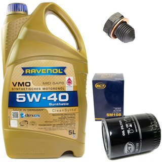 Engine Oil Set 5W-40 5 liters + Oilfilter SCT SM 108 + Oildrainplug 12281