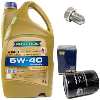 Engine Oil Set 5W-40 5 liters + Oilfilter SCT SM 108 + Oildrainplug 15374