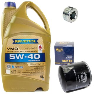Engine Oil Set 5W-40 5 liters + Oilfilter SCT SM 110 + Oildrainplug 38179