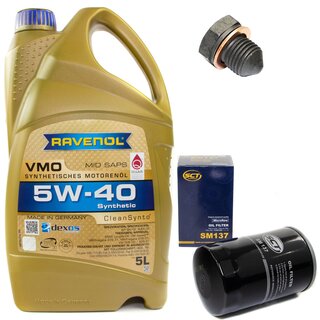 Engine Oil Set 5W-40 5 liters + Oilfilter SCT SM 137 + Oildrainplug 12281