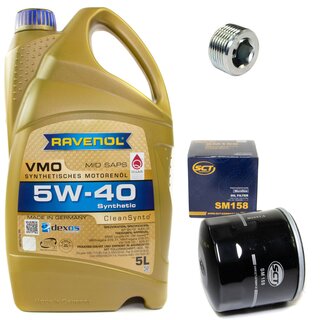 Engine Oil Set 5W-40 5 liters + Oilfilter SCT SM 158 + Oildrainplug 38179