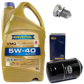 Engine Oil Set 5W-40 5 liters + Oilfilter SCT SM 5086 + Oildrainplug 48871