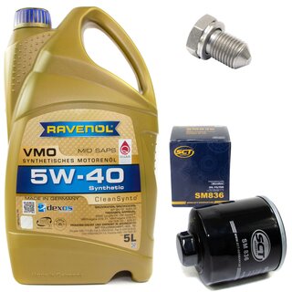 Engine Oil Set 5W-40 5 liters + Oilfilter SCT SM 836 + Oildrainplug 15374