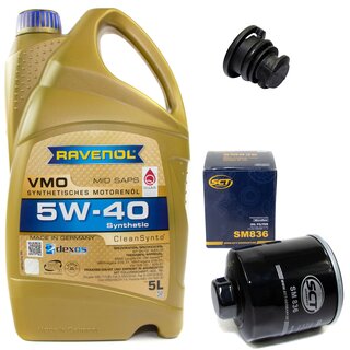 Engine Oil Set 5W-40 5 liters + Oilfilter SCT SM 836 + Oildrainplug 47197