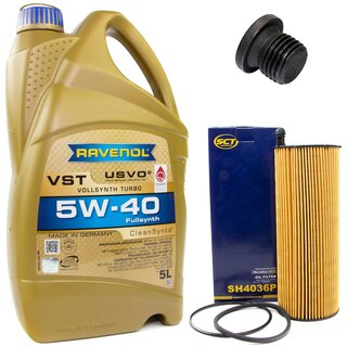 Engine Oil Set 5W-40 5 liters + Oilfilter SCT SH 4036 P + Oildrainplug 48874