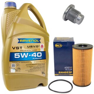 Engine Oil Set 5W-40 5 liters + Oilfilter SCT SH 4053 P + Oildrainplug 48880