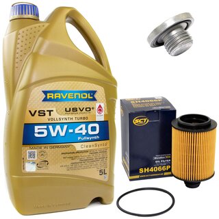 Engine Oil Set 5W-40 5 liters + Oilfilter SCT SH 4066 P + Oildrainplug 04572