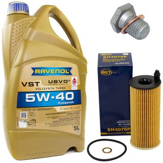 Engine Oil Set 5W-40 5 liters + Oilfilter SCT SH 4076 P + Oildrainplug 100551