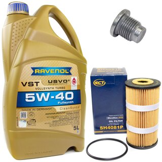 Engine Oil Set 5W-40 5 liters + Oilfilter SCT SH 4081 P + Oildrainplug 48880