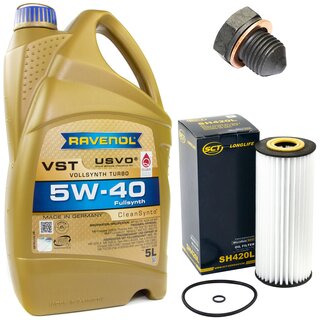 Engine Oil Set 5W-40 5 liters + Oilfilter SCT SH 420 L + Oildrainplug 12281