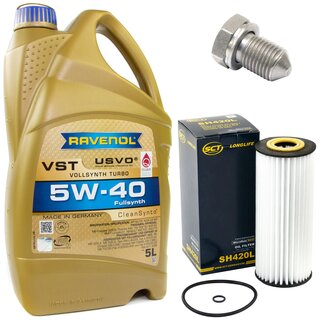 Engine Oil Set 5W-40 5 liters + Oilfilter SCT SH 420 L + Oildrainplug 15374