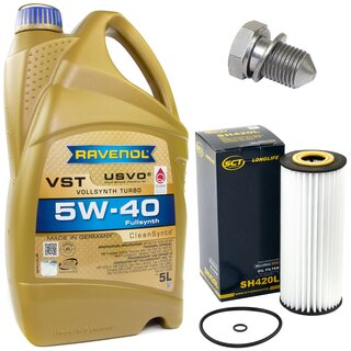 Engine Oil Set 5W-40 5 liters + Oilfilter SCT SH 420 L + Oildrainplug 48871