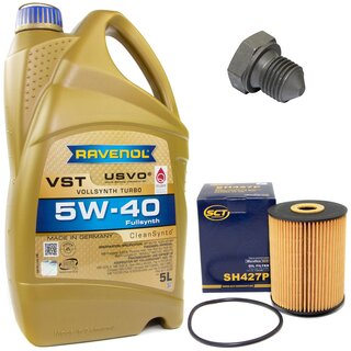 Engine Oil Set 5W-40 5 liters + Oilfilter SCT SH 427 P + Oildrainplug 03272