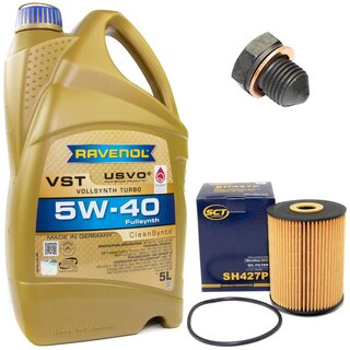 Engine Oil Set 5W-40 5 liters + Oilfilter SCT SH 427 P + Oildrainplug 12281