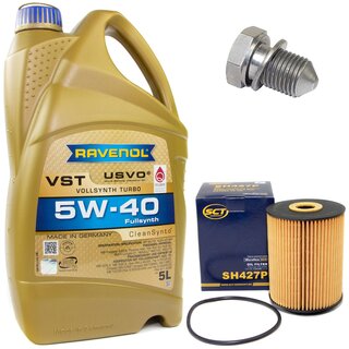 Engine Oil Set 5W-40 5 liters + Oilfilter SCT SH 427 P + Oildrainplug 48871