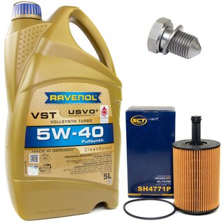 Engine Oil Set 5W-40 5 liters + Oilfilter SCT SH 4771 P + Oildrainplug 48871