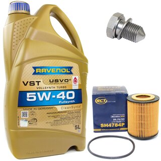 Engine Oil Set 5W-40 5 liters + Oilfilter SCT SH 4784 P + Oildrainplug 48871