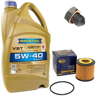 Engine Oil Set 5W-40 5 liters + Oilfilter SCT SH 4790 P + Oildrainplug 12281