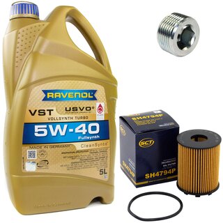 Engine Oil Set 5W-40 5 liters + Oilfilter SCT SH 4794 P + Oildrainplug 38179