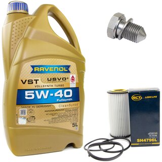 Engine Oil Set 5W-40 5 liters + Oilfilter SCT SH 4796 L + Oildrainplug 48871