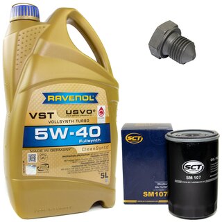 Engine Oil Set 5W-40 5 liters + Oilfilter SCT SM 107 + Oildrainplug 03272