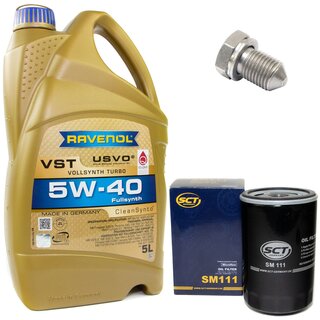 Engine Oil Set 5W-40 5 liters + Oilfilter SCT SM 111 + Oildrainplug 15374