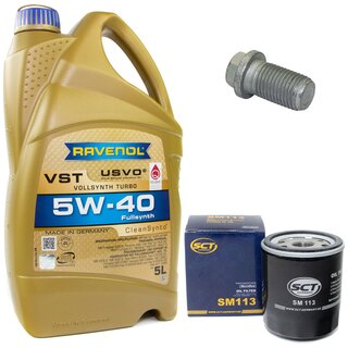 Engine Oil Set 5W-40 5 liters + Oilfilter SCT SM 113 + Oildrainplug 08277