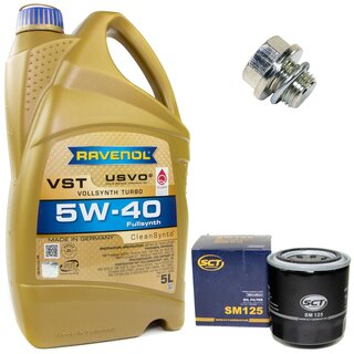 Engine Oil Set 5W-40 5 liters + Oilfilter SCT SM 125 + Oildrainplug 30269
