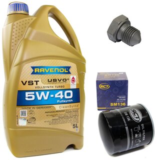 Engine Oil Set 5W-40 5 liters + Oilfilter SCT SM 136 + Oildrainplug 03272