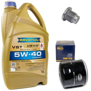 Engine Oil Set 5W-40 5 liters + Oilfilter SCT SM 158 + Oildrainplug 48880
