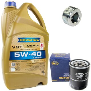 Engine Oil Set 5W-40 5 liters + Oilfilter SCT SM 168 + Oildrainplug 38179