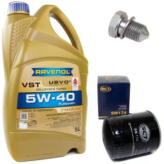 Engine Oil Set 5W-40 5 liters + Oilfilter SCT SM 174 + Oildrainplug 48871